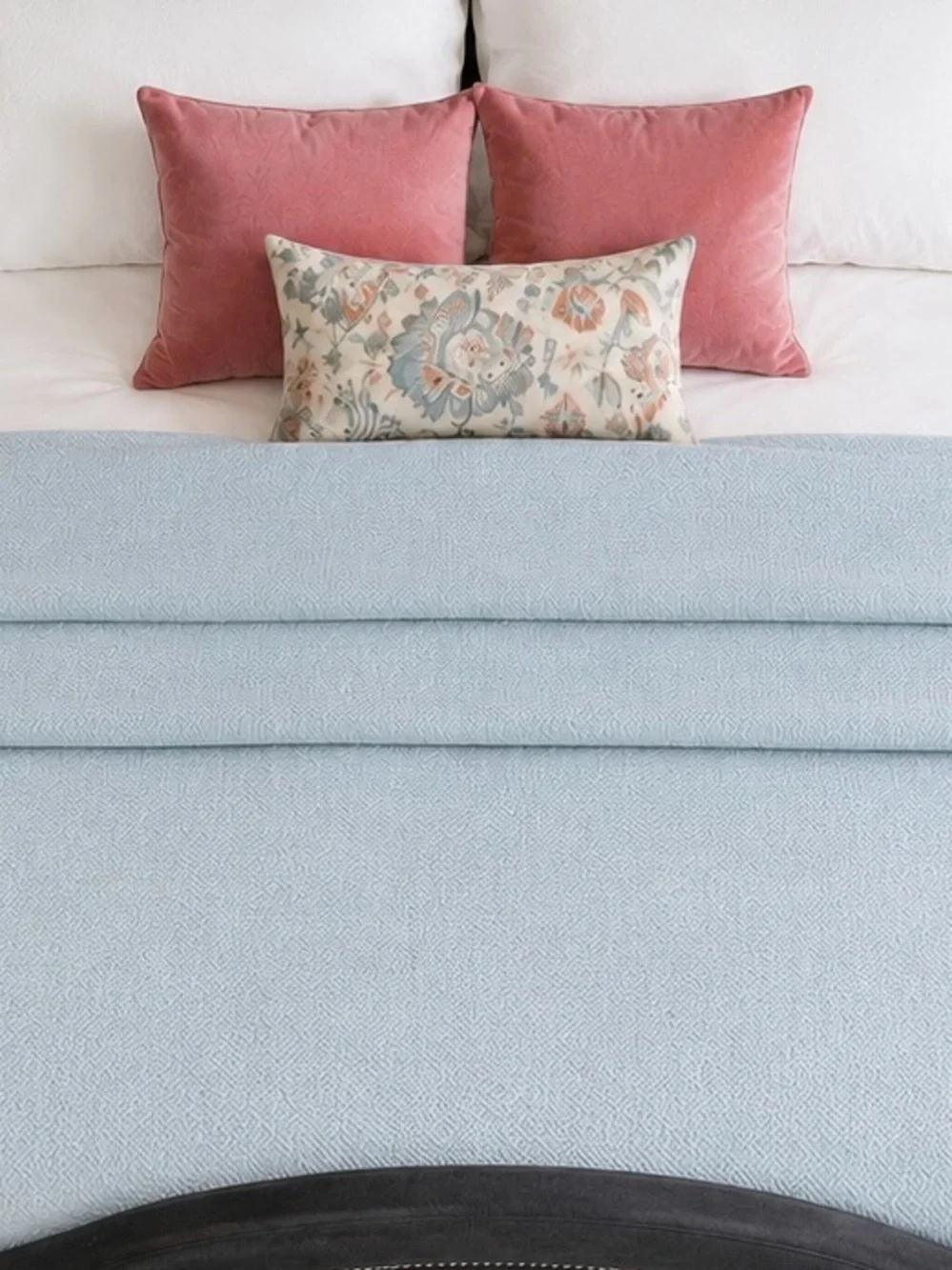 Madison Park Light Blue Blanket with Pink Accent Pillows